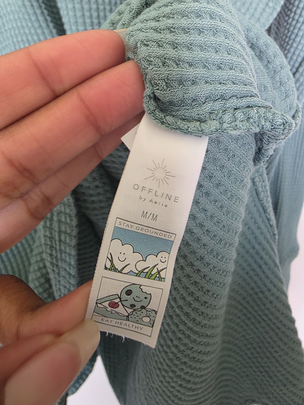 aerie Long Sleeve Waffle Henley Top in Sage Green - Picture 5 of 9